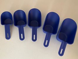 5er Set blaue Messlöffel, Messbecher, Backhelfer