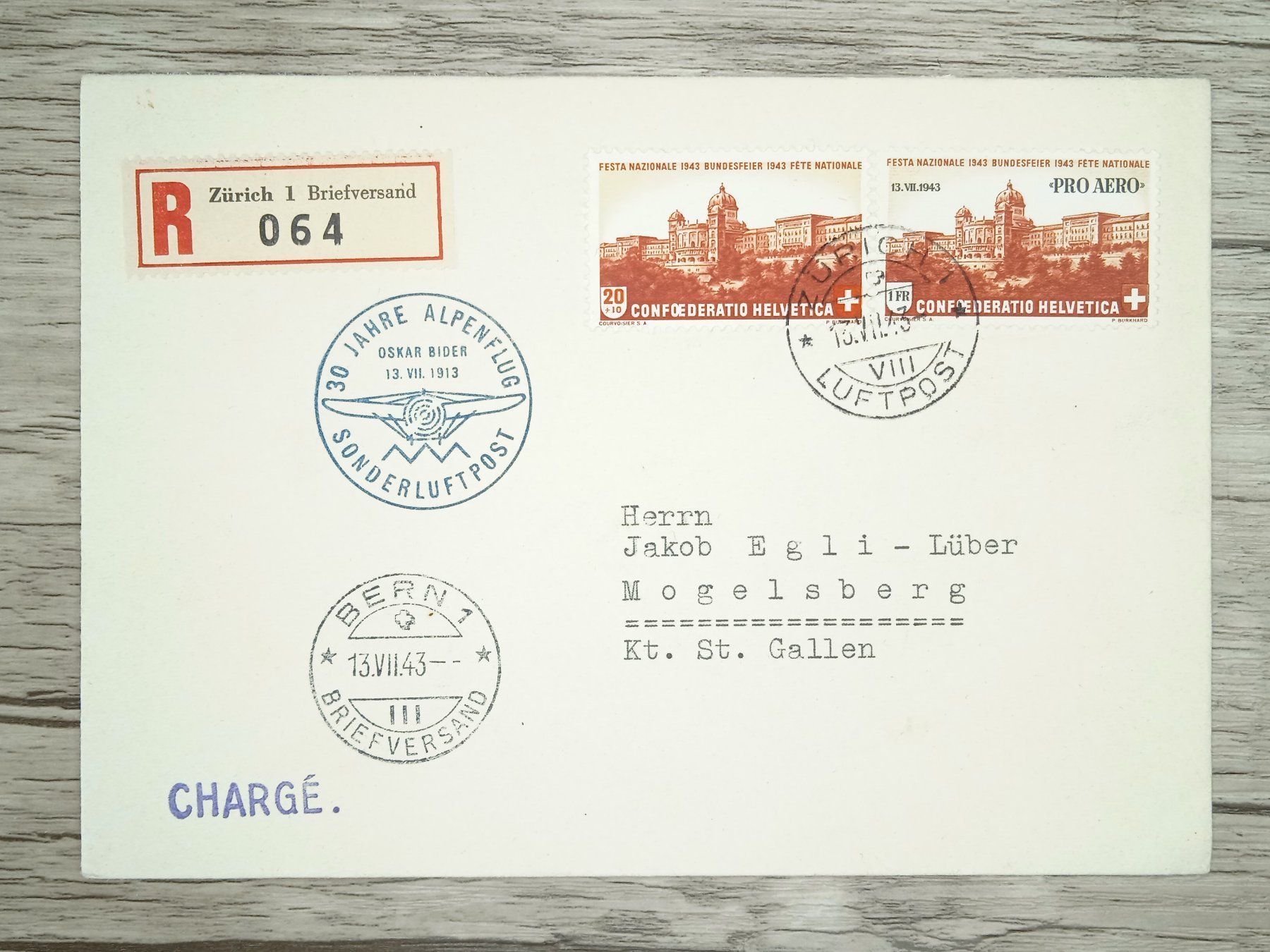 Tutti i francobolli: TR06 Enveloppe + Timbre Suisse 1943 – Usato da Cousset venduto da Patrick_Collections