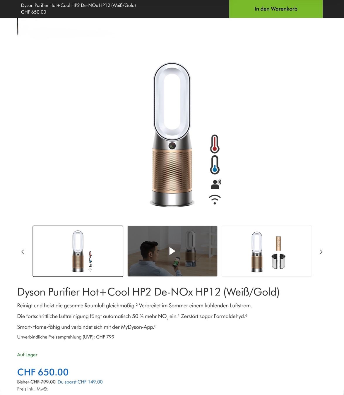 Dyson Ventilatori: Dyson Hot+Cool Formaldehyde HEPA H13 – Nuovo e nell'imballaggio originale da Meilen venduto da njo064 9