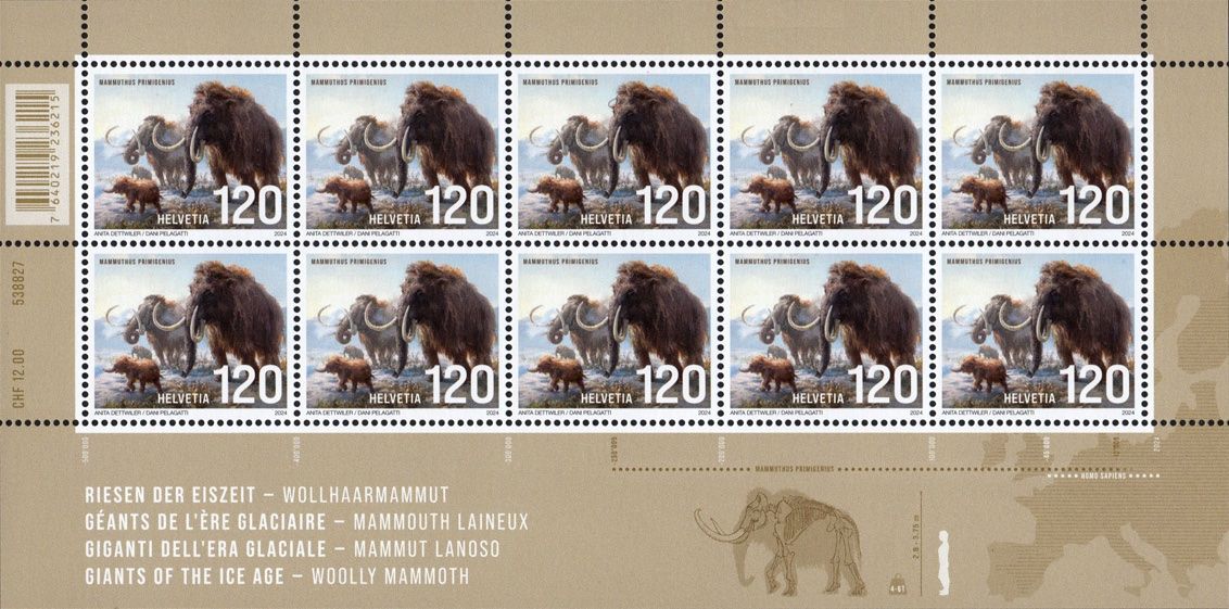 Tutti i francobolli: Kleinbogen Riesen der Eiszeit - Wollhaar-Mammut** – Nuovo (secondo la descrizione) da Dottikon venduto da haeusibuh5