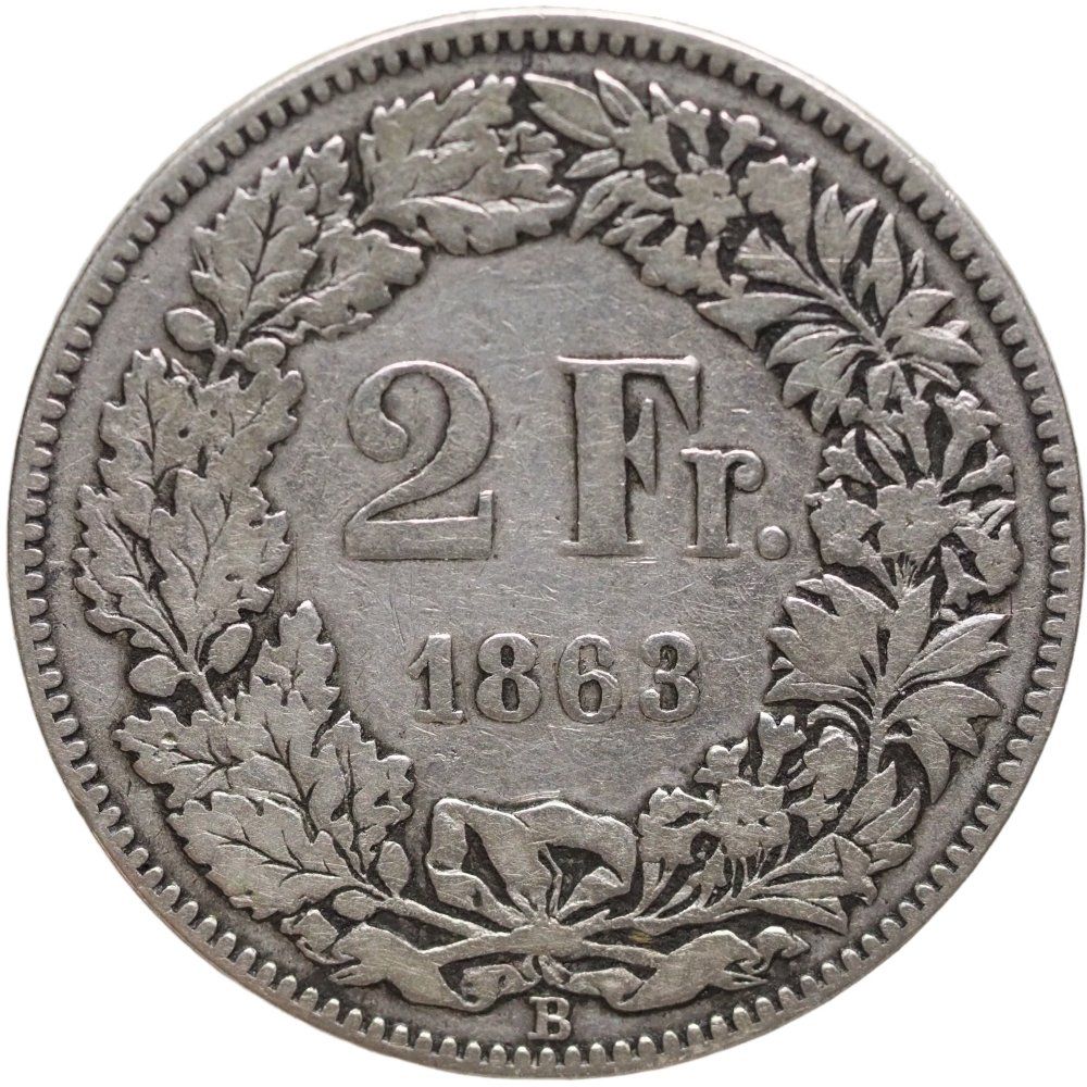 Alle Münzen: Schweiz 2 Franken 1863 – Gebraucht aus Liestal von fibonaccis 1