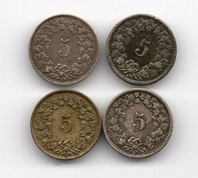 (1211) CH, 5 Rappen 1850/72/73 + 1918ME, ss-vz