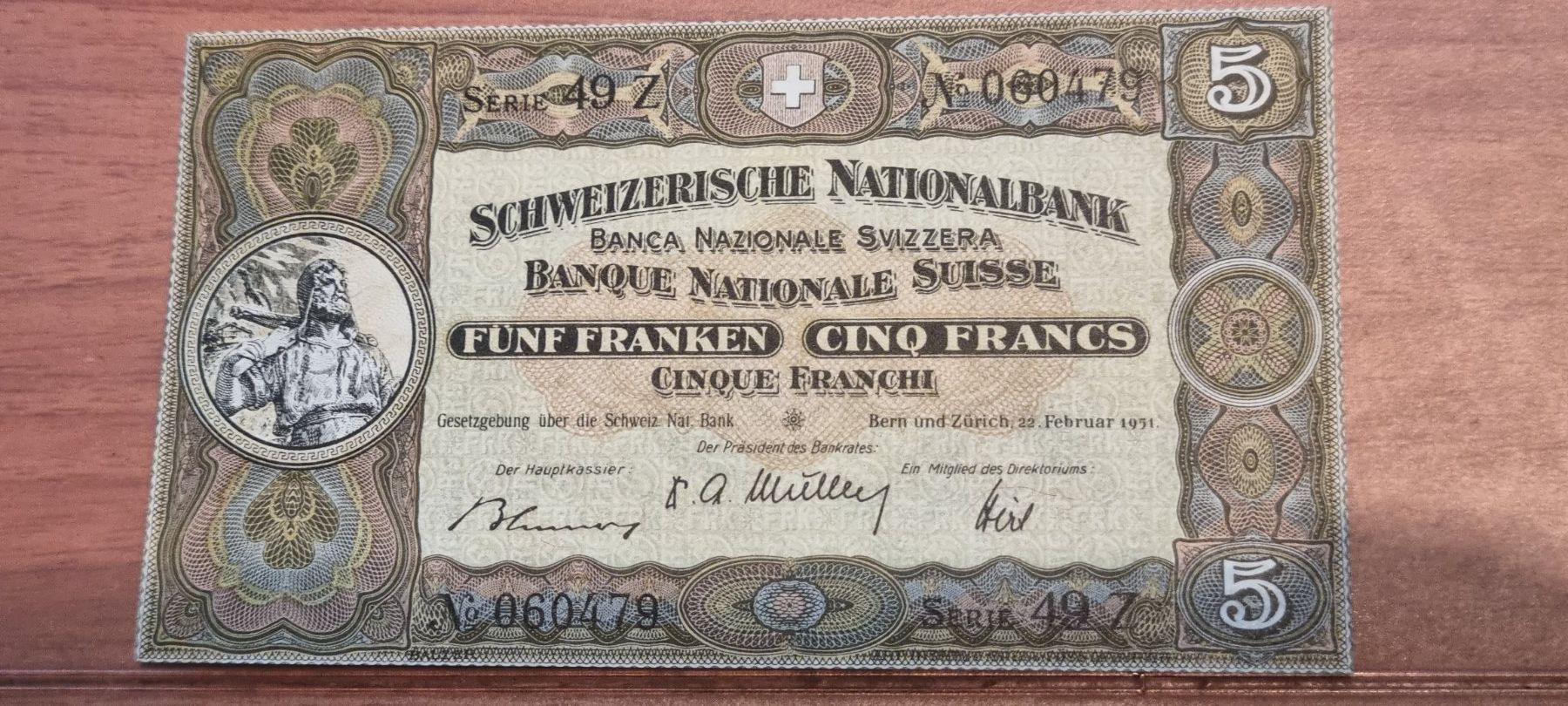 Banconote: Note 5 FR 1951 ungefaltet – Nuovo e nell'imballaggio originale da Bure venduto da chap981