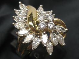 Vintage Cocktail Ring Silber 925 vergoldet Zirkonia Gr. 58