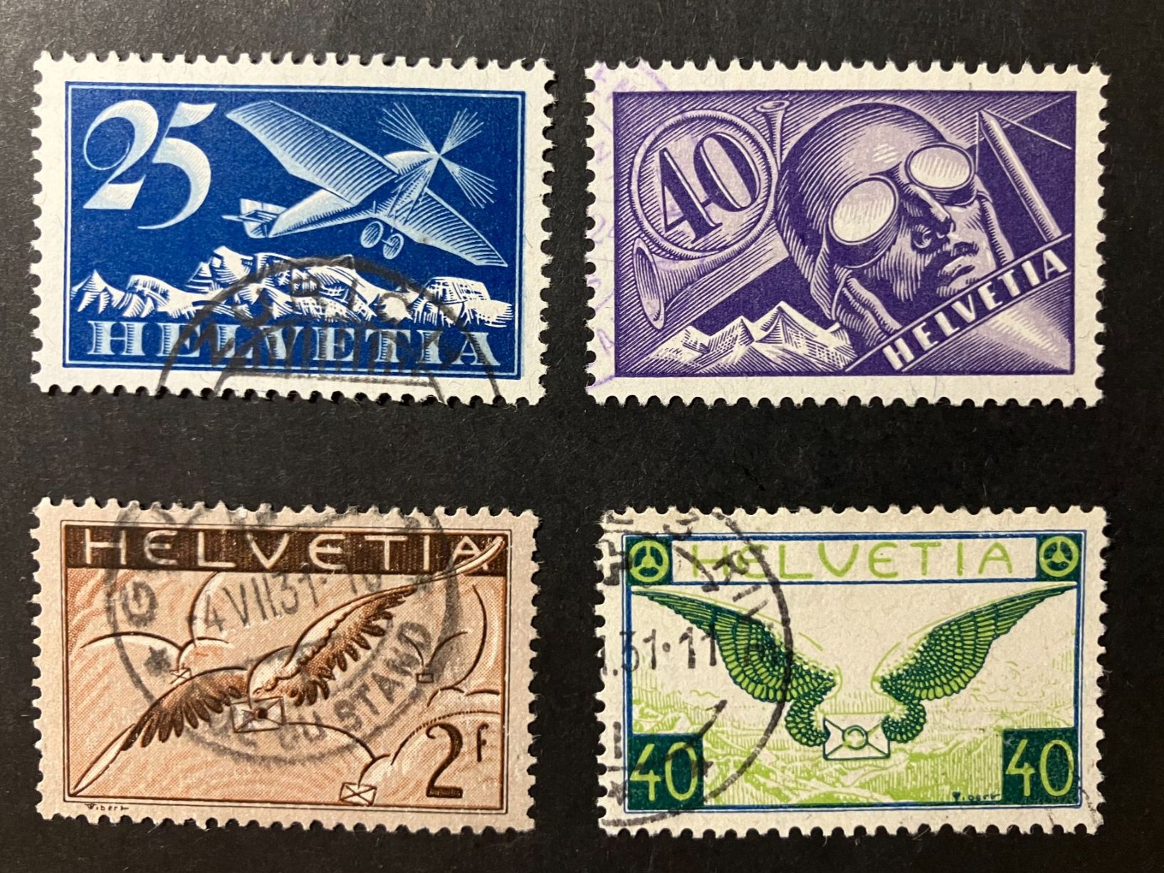 Tutti i francobolli: Flugpost, Kat. 5,8,13,15, gestempelt, KP 400.-- – Usato da Würenlos venduto da Eulenpostuhu