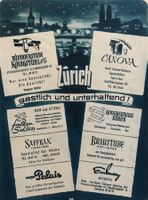Vintage Reklame, Zürich, Restaurants, 1945