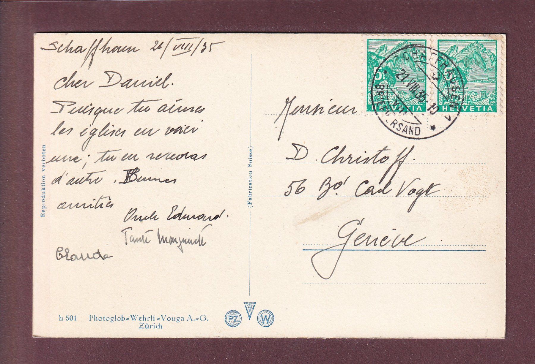 Cartes postales: SCHAFFHAUSEN - Münster - 1935 – D'occasion à Pully par nicecards 1