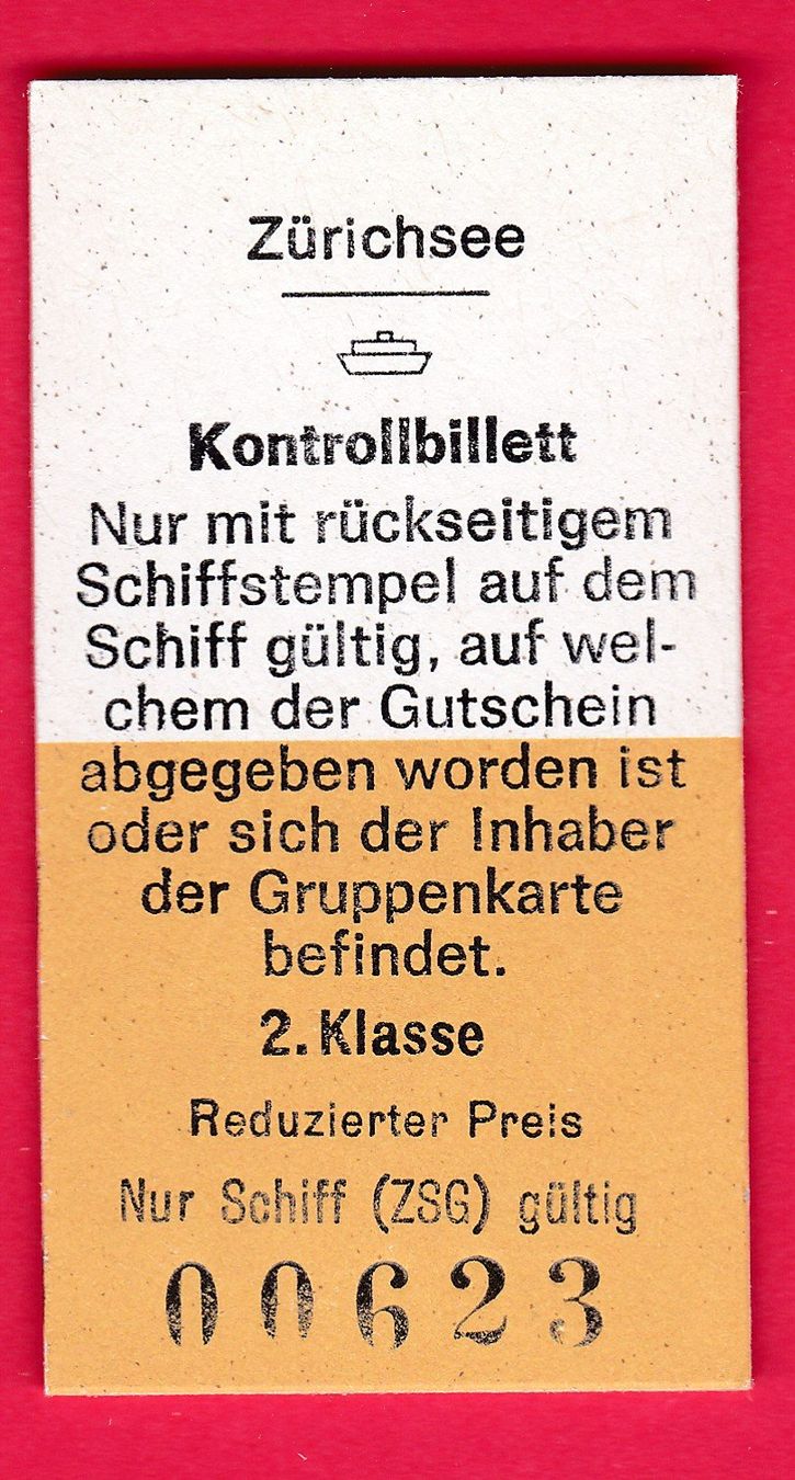 Biglietti: SCHIFFS-KONTROLLBILLETT, 2.KLASSE, HALBTAX, UNGEBRAUCHT – Usato da Oberrieden venduto da Gebirgsstelze