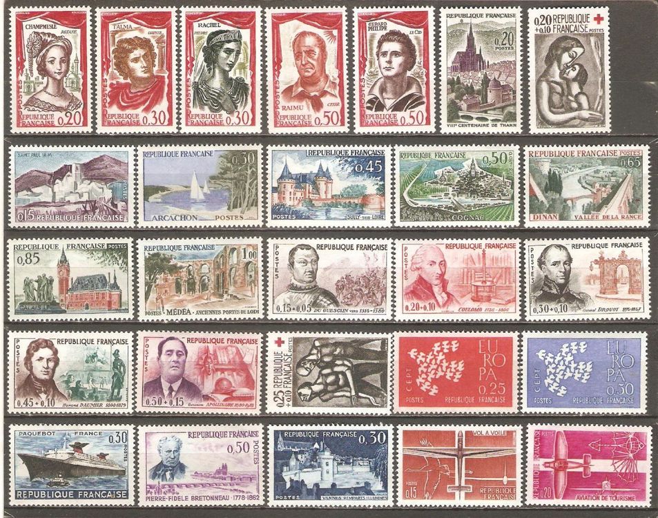 TIMBRES POSTE FRANCE neufs série complète 1960 personnages célèbres