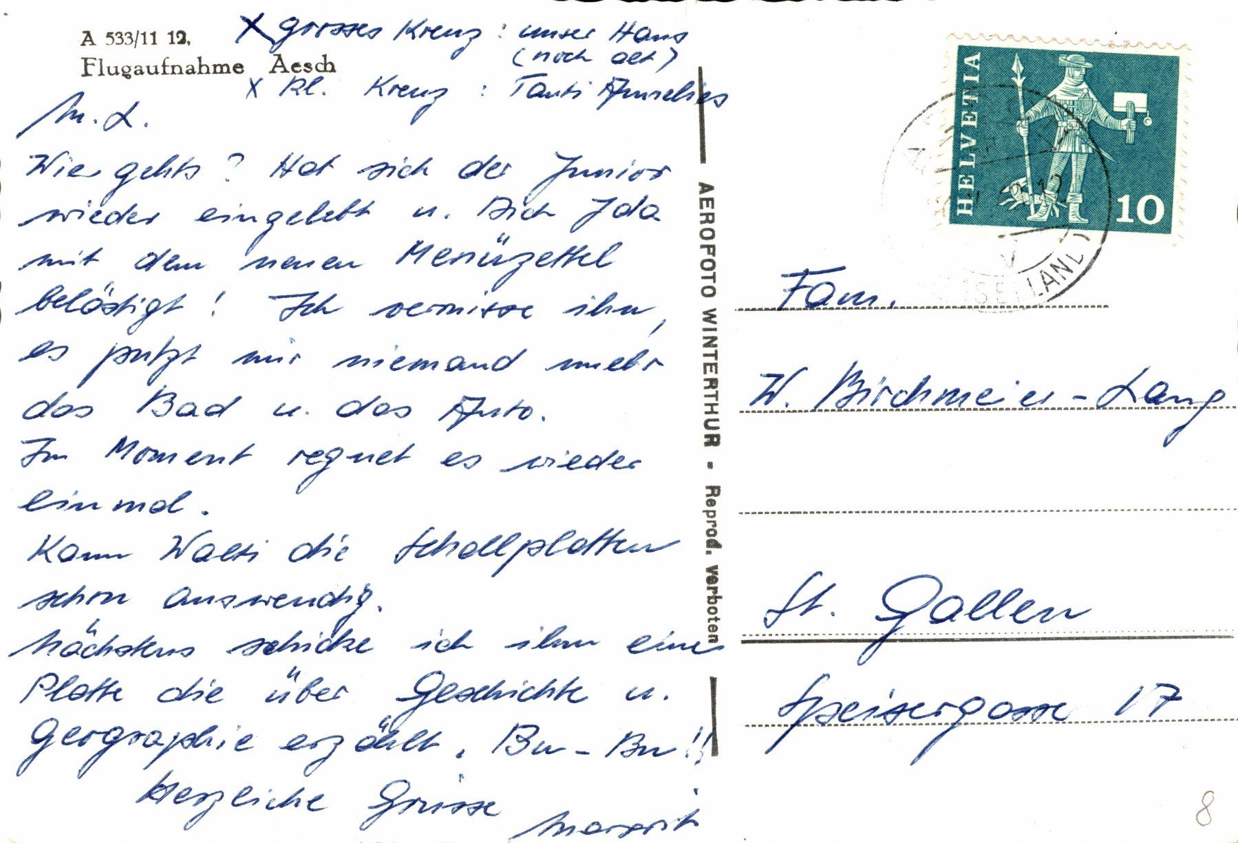 Cartoline postali: Flugaufnahme Aesch – Usato da Bronschhofen venduto da Astore 1