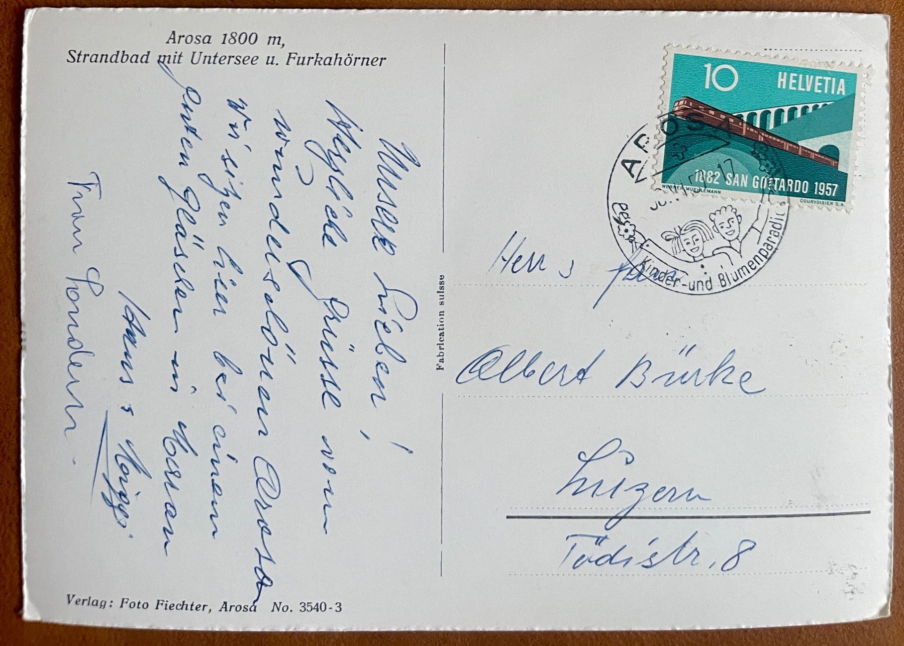Cartoline postali: AK:  AROSA - Strandbad mit untersee  1957 – Usato da Lutry venduto da Ediego 1