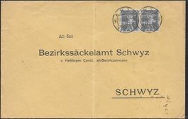 1918 Amts-Brief ARH (Schwyz) Nr. 138III Paar Voll-o ab 1.-