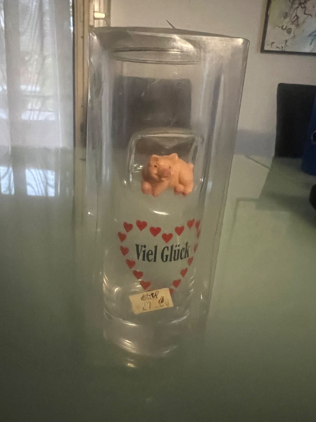 Statuette: Glas mit Glücksschwein – Nuovo e nell'imballaggio originale da Frauenfeld venduto da stern081