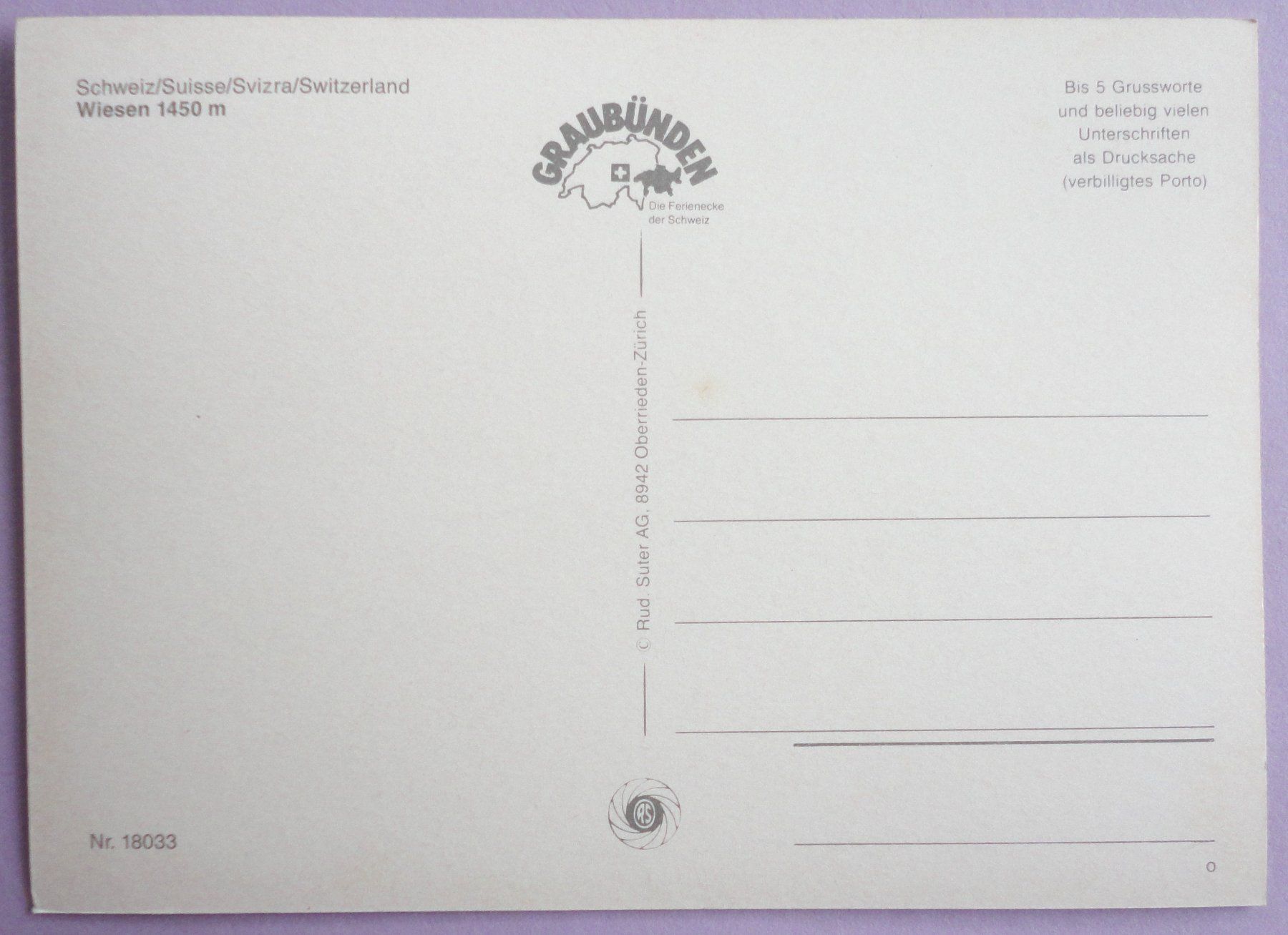 Cartoline postali: Wiesen 1450 m – Usato da Fétigny venduto da Billy2miny 1