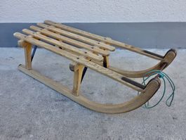 alter DAVOSER Schlitten DAVOS Holz 82 cm Holzschlitten