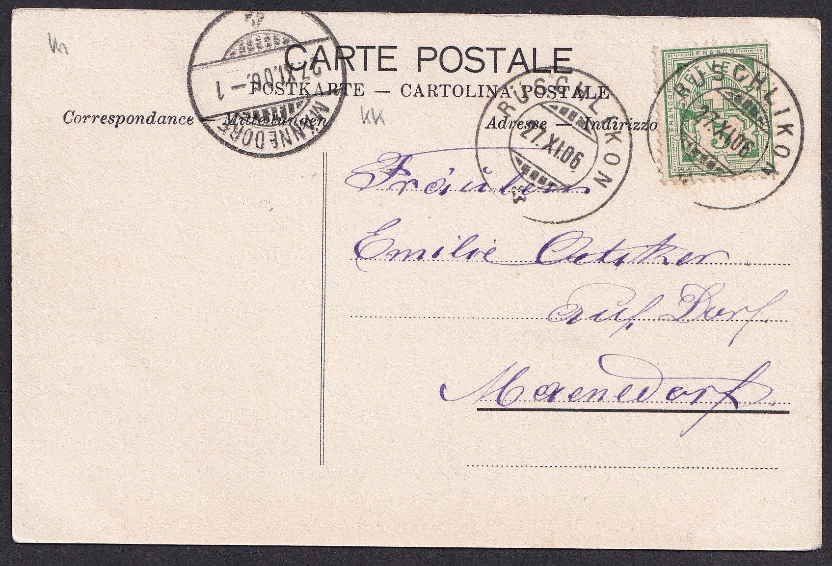 Cartoline postali: Rüschlikon colorierte Teilansicht mit Dampfschiff – Usato da Olten venduto da clotaldi 1