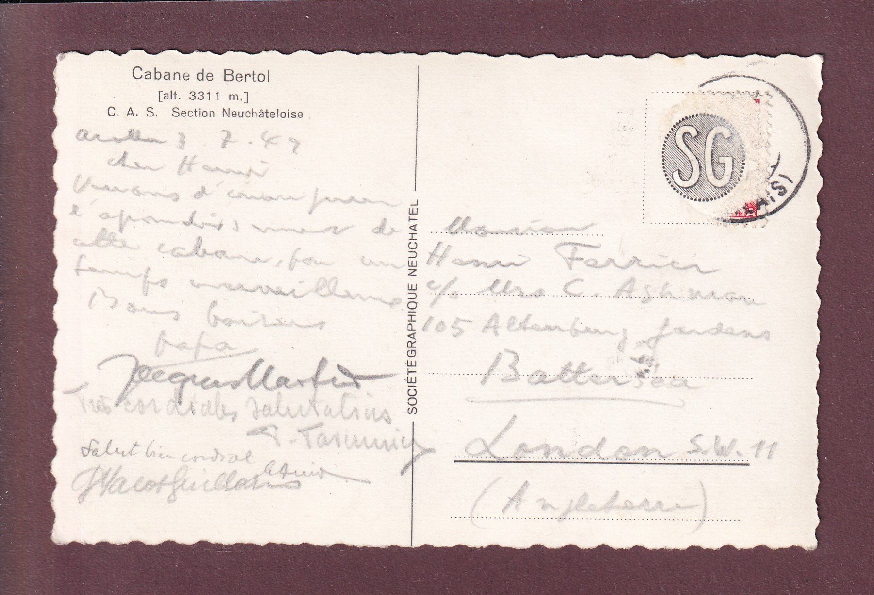 Cartes postales: Cabane de BERTOL - 1949 – D'occasion à Pully par nicecards 1