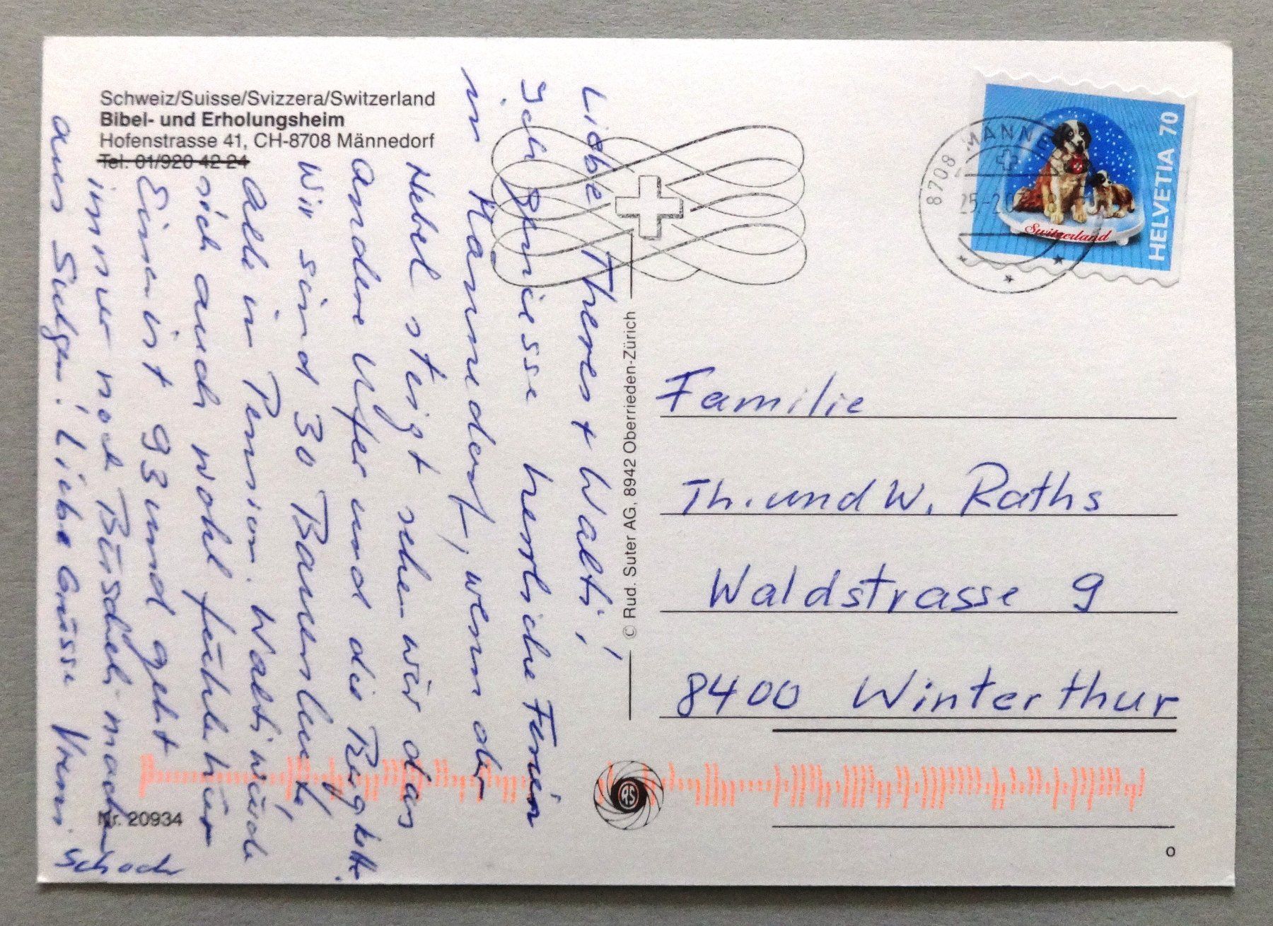 Cartes postales: Bibel-  und Erholungsheim, Männedorf – D'occasion à Fétigny par Billy2miny 1