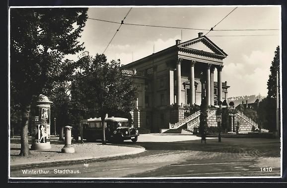 Cartoline postali: Winterthur, Strassenpartie mit Stadthaus – Usato da Berlin venduto da bartko-reher