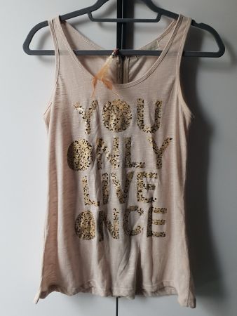🐸 HIPPIE TOP mit Federn "YOU ONLY LIVE ONCE" S