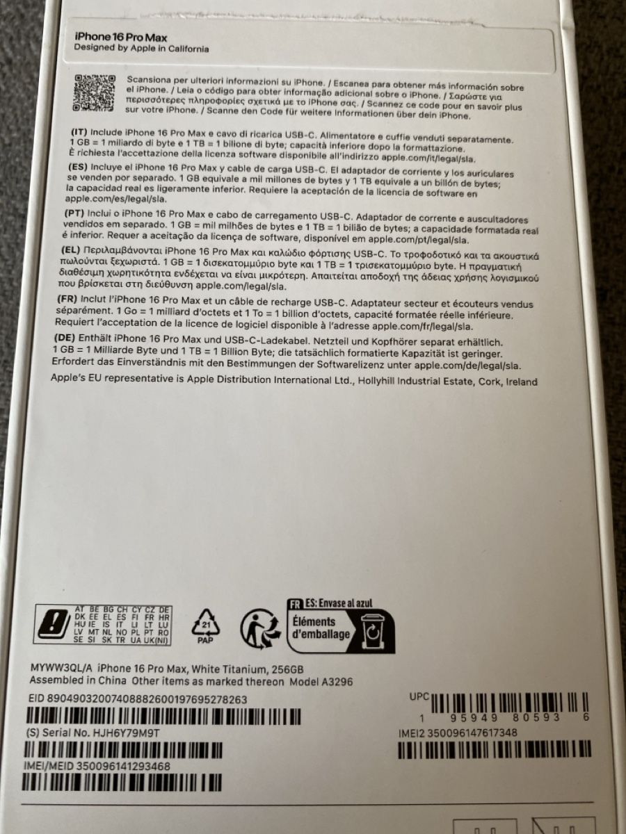 Apple Telefoni cellulari / Smartphones: iPhone 16Pro Max Weiss Titanium 256GB, 100% Batterie – Nuovo (secondo la descrizione) da Altendorf venduto da Daria22.1 2