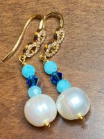 Süsswasserperlen, Aquamarin, Swarovski Ohrringe NEU