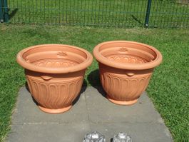 Paar Pflanzen-Blumentopf gross Terrakotta gebraucht