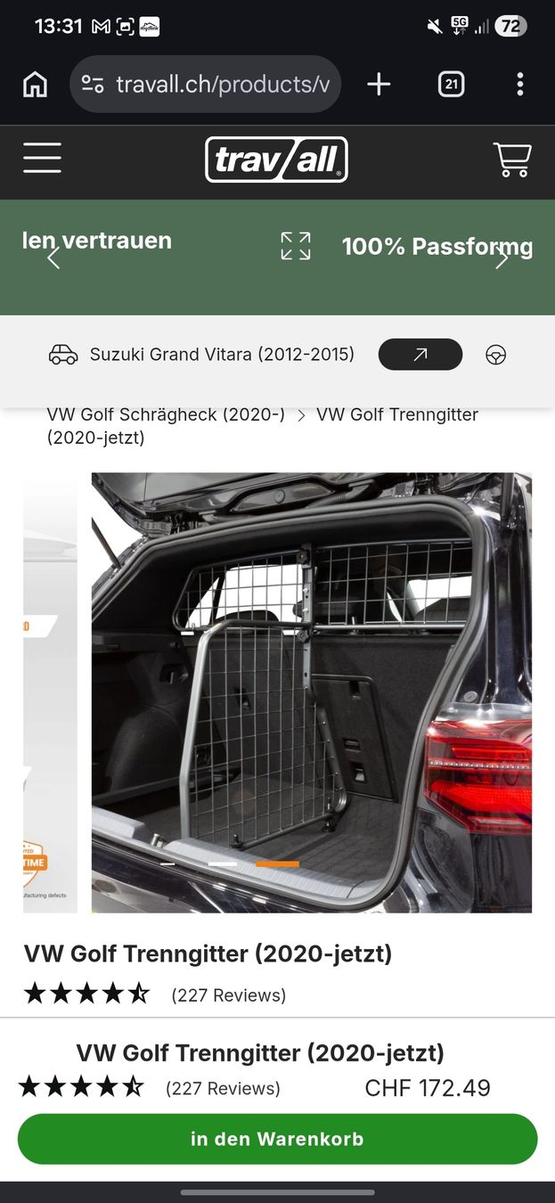 Gabbie, trasporto & Sicurezza: Hundegitter vw golf travall – Usato da Neunkirch venduto da son_b5w6 1