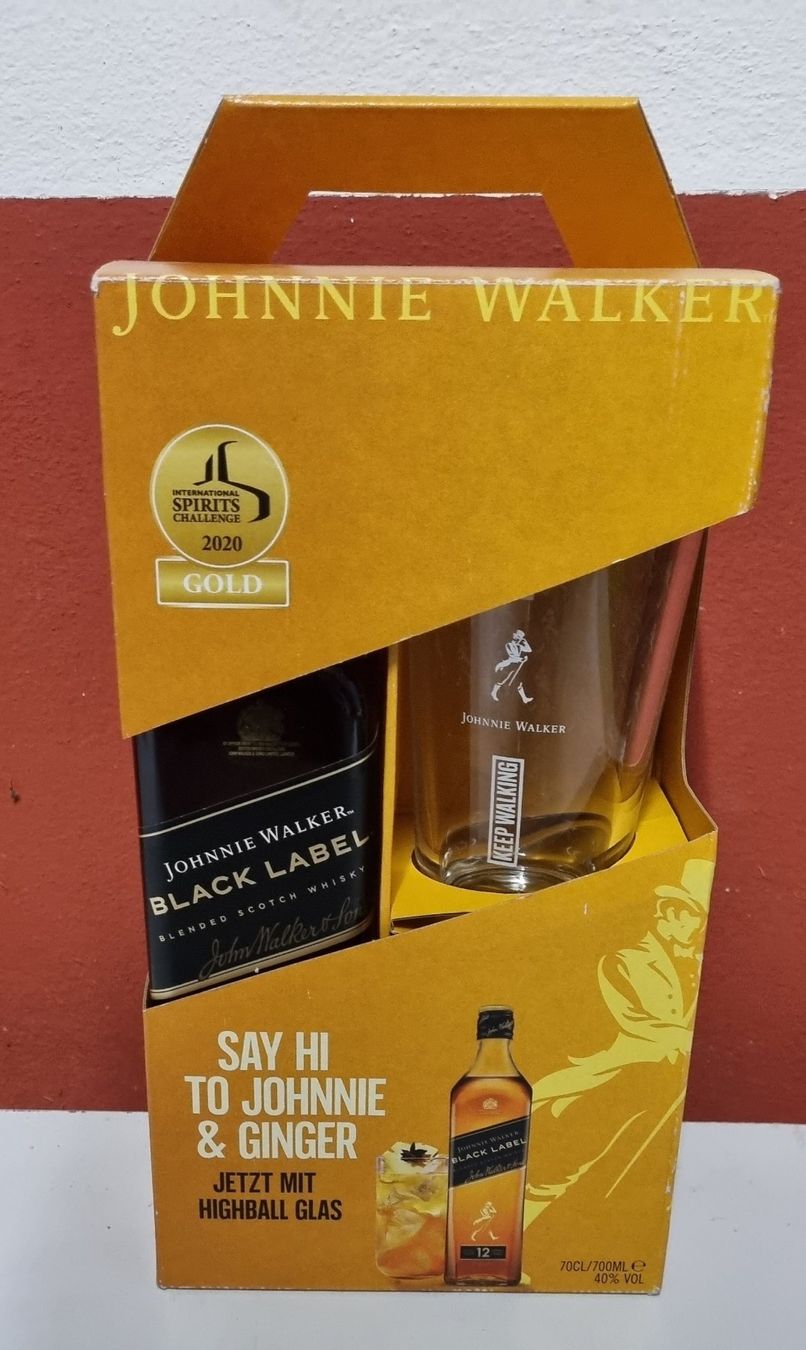 Johnnie Walker Bevande alcoliche: JOHNI WALKER BLACK LABEL MIT EINE GLAS – Nuovo e nell'imballaggio originale da Schönenwerd venduto da 1952kv