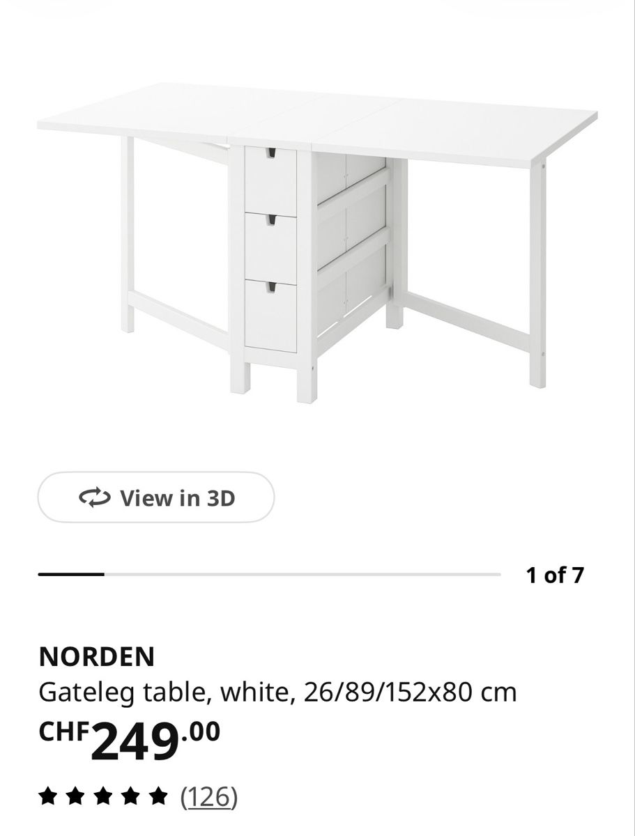 Tavoli: Ikea Norden Dining Table White Rectangular Good Condition – Usato da Buchs SG venduto da ayt_87vv 2
