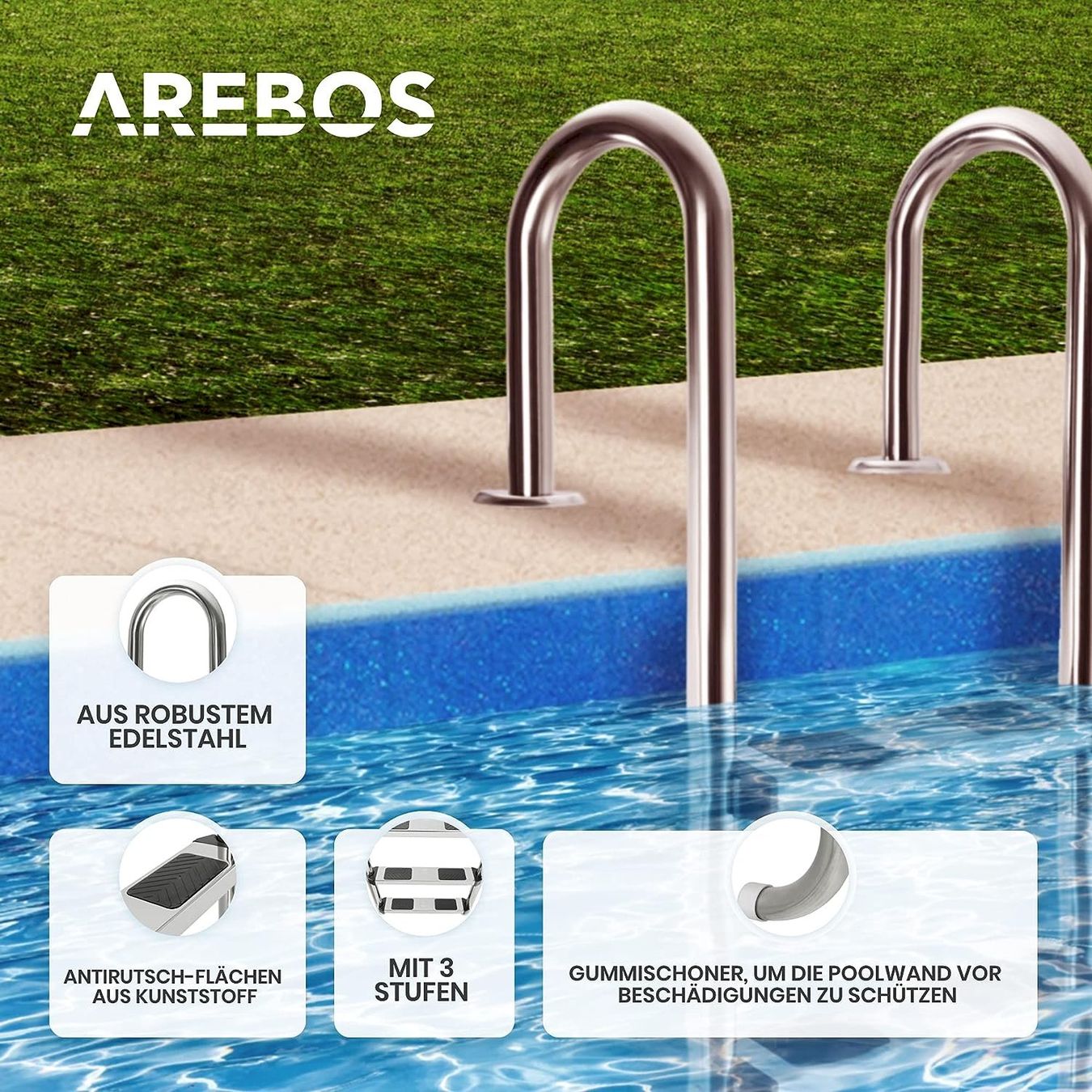 Scale: AREBOS Poolleiter 3 Stufen – Nuovo e nell'imballaggio originale da Bottighofen venduto da zaap 1
