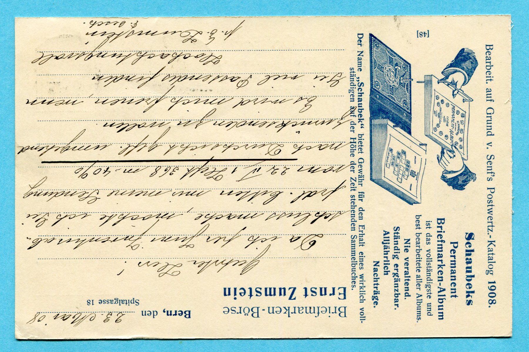 Alle Briefmarken: Illustrierte Postkarte Bern 1908 - Absender: Zumstein – Gebraucht aus Opfikon von Prophila 1