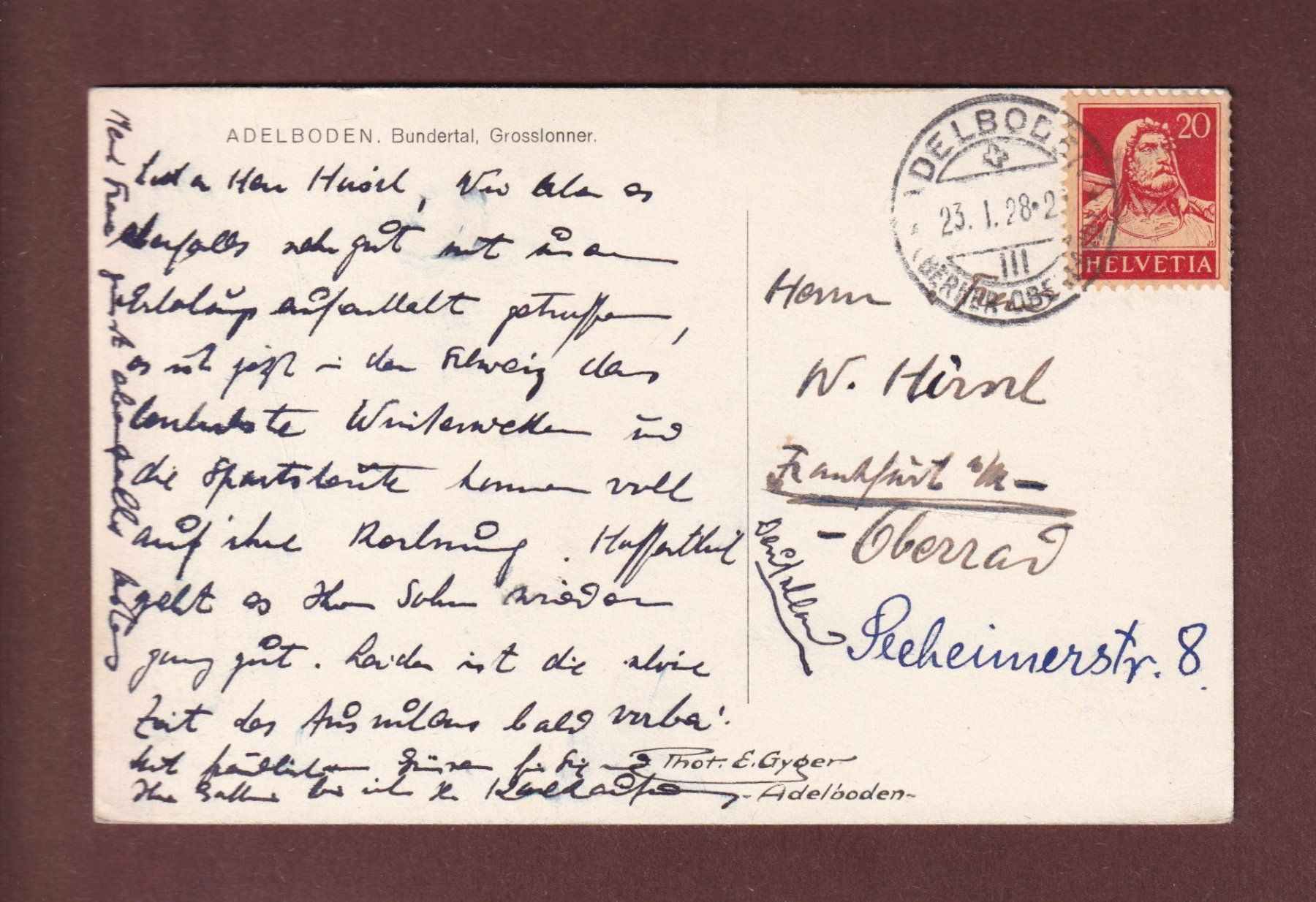 Cartoline postali: ADELBODEN - Bundertal - Grosslonner - 1928 – Usato da Pully venduto da nicecards-shop 1