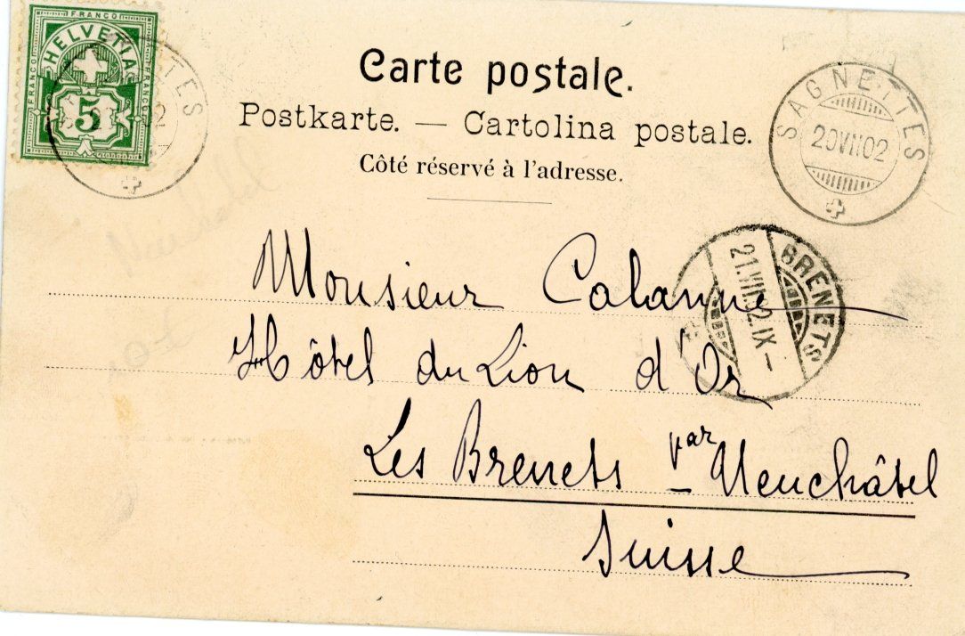 Cartoline postali: Les Sagnettes   NE      en 1902 – Usato da Brig venduto da Valcards54 1