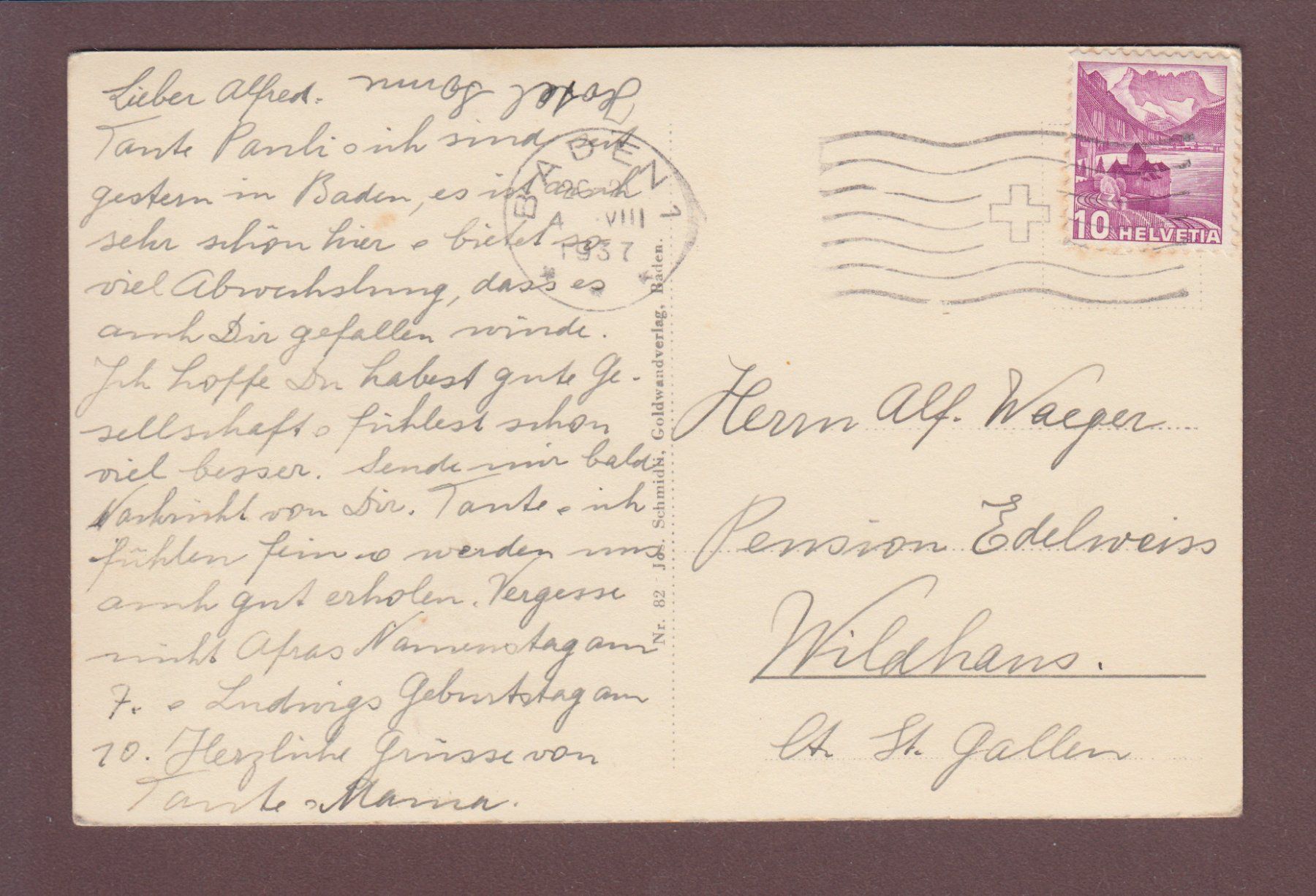 Cartoline postali: BADEN - Teilansicht - 1937 – Usato da Pully venduto da nicecards 1
