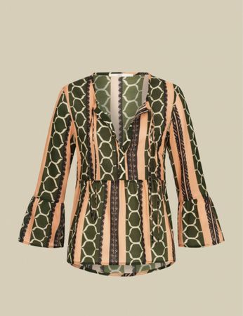 Bluse Print Ethno Dark Olive, Lanius