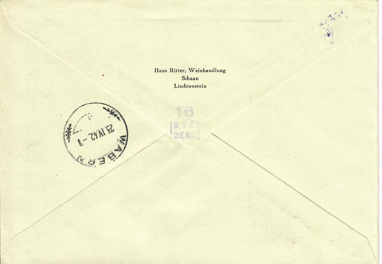 Alle Briefmarken: FDC Liechtenstein - Schaan 1942 – Gebraucht aus Hochdorf von Ziegel-16 1