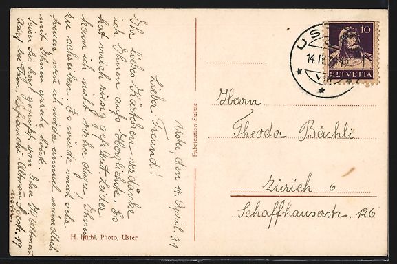 Cartoline postali: AK Uster, Ortsansicht mit Umgebung, 1931 – Usato da Berlin venduto da bartko-reher 1