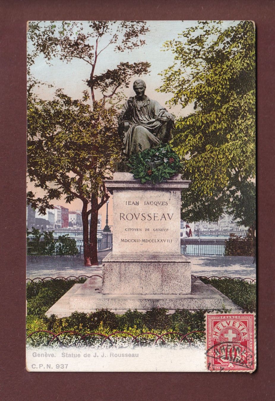 Cartoline postali: GENEVE - Statue Rousseau - CPN – Usato da Pully venduto da nicecards