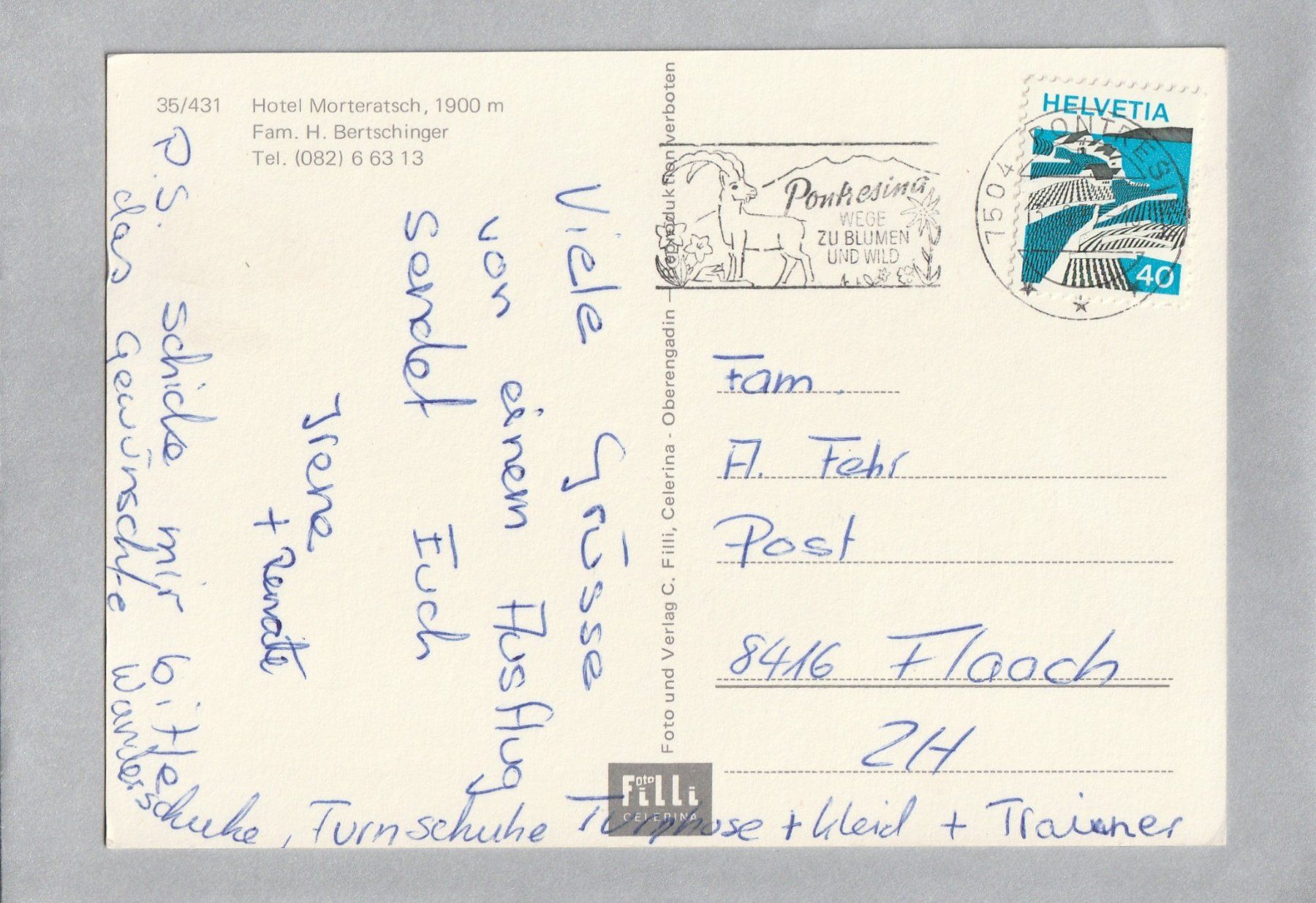 Cartoline postali: Ansichtskarte Pontresina Hotel Morteratsch – Usato da Würenlingen venduto da wetroki 1