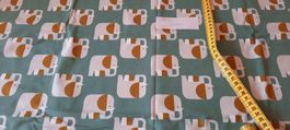 Jersey Stoff- Elefant grün weiss senfgelb 156x61