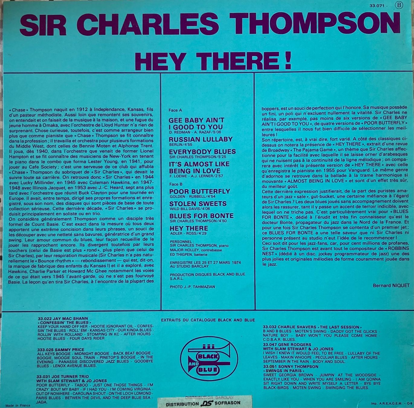 Schallplatten: SIR CHARLES THOMPSON - HEY THERE ! – Gebraucht aus Poliez-Pittet von Newtown-Records 1