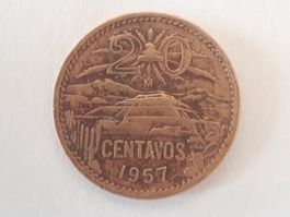 Mexikanische 20 Centavos 1957 Münze aus Bronce