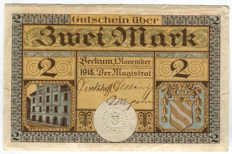 Banconote: Notgeld "2 Mark. Beckum 1918". – Usato da Basel venduto da Butsch5 1