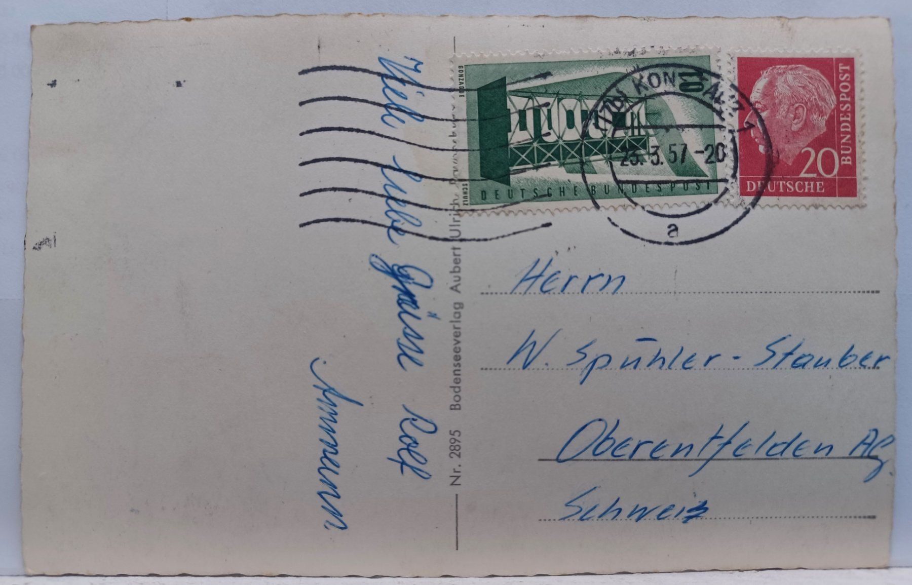 Ansichtskarten: Konstanz am Bodensee, 1957 – Gebraucht aus Aarau Rohr von mgvw 1