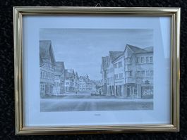2x Druck lavierte Tuschezeichnungen GOSSAU SG Walter Raschle