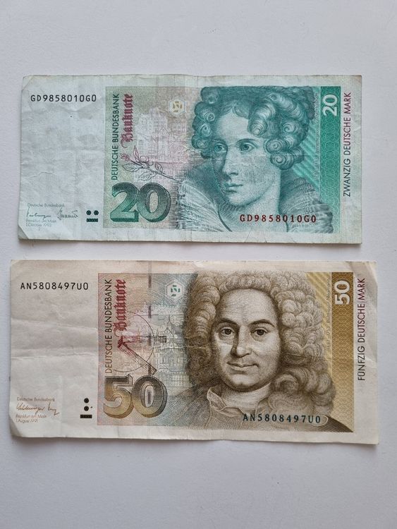 20 + 50 DM - Zwei seltene Deutsche Mark Noten (Gebraucht) in ...