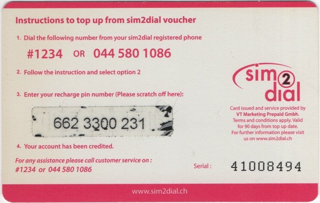 Schede telefoniche: 10 CHF sim2dial - seltene Prepaid Telefonkarte – Usato da Eglisau venduto da Chperfins 1