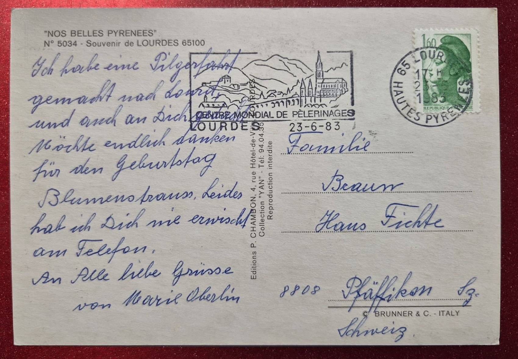 Cartoline postali: Souvenir de Lourdes 1983 – Usato da Melchnau venduto da Arthurius 1