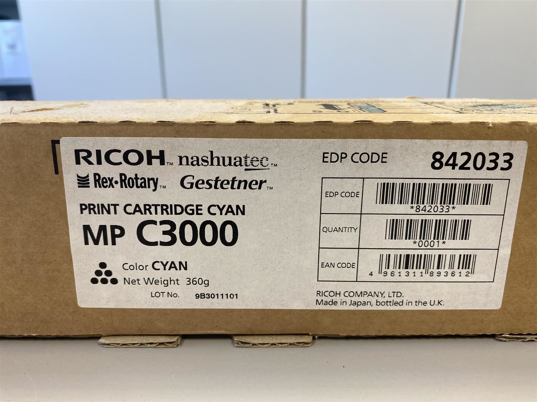 Ricoh Fotocopiatrici: Toner RICOH Cyan - MP C2000-C2500-C3000 – Nuovo e nell'imballaggio originale da Wängi venduto da Bmo 1